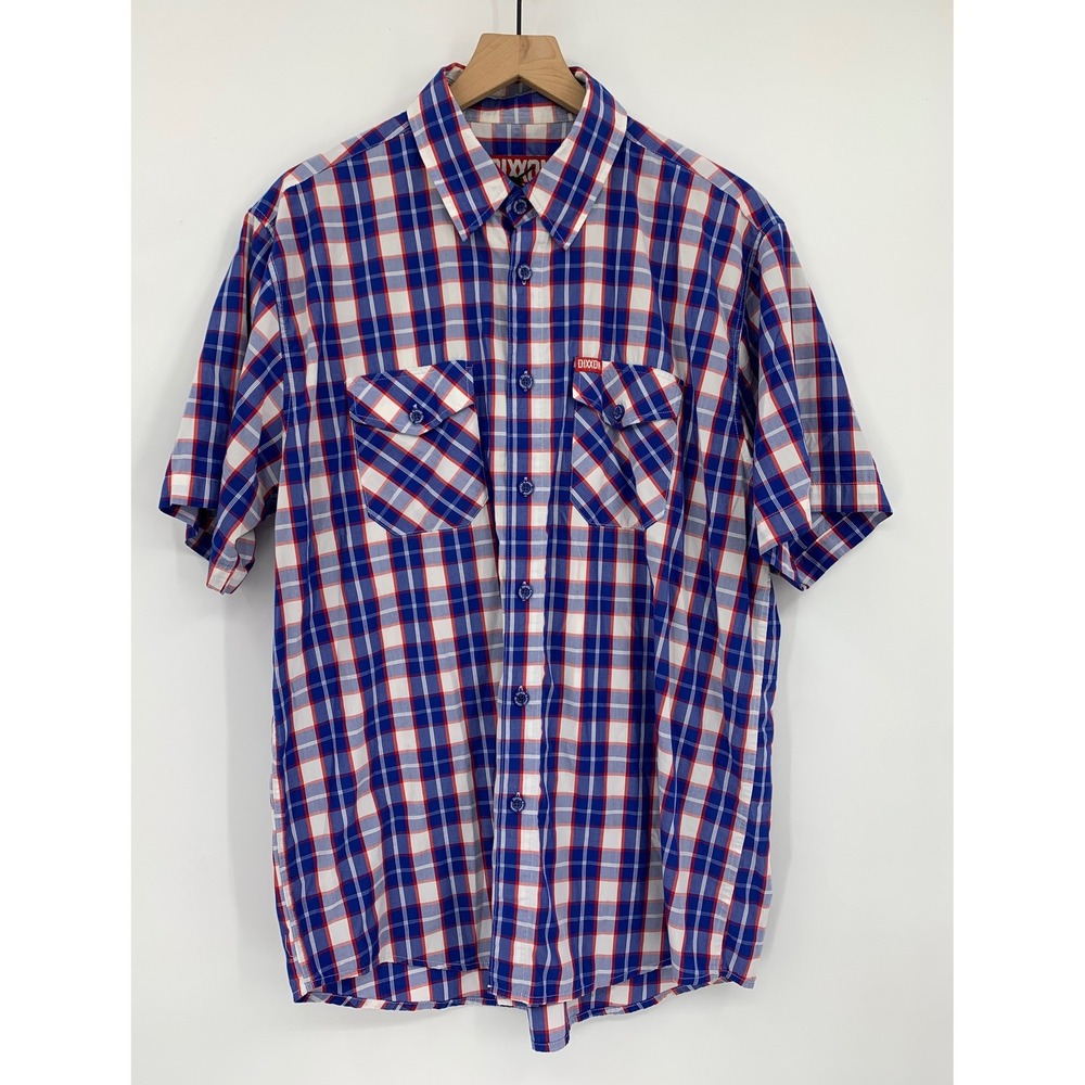 Dixxon Flannel Co Shirt Mens XL Blue Red White Plaid Short Sleeve Victory Bamboo